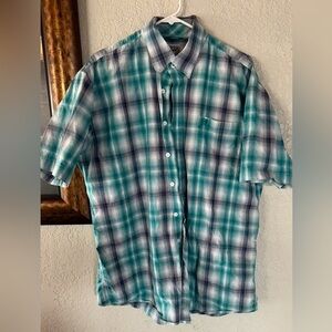 Cinch Men's Teal and Navy Plaid Short Sleeve Shirt